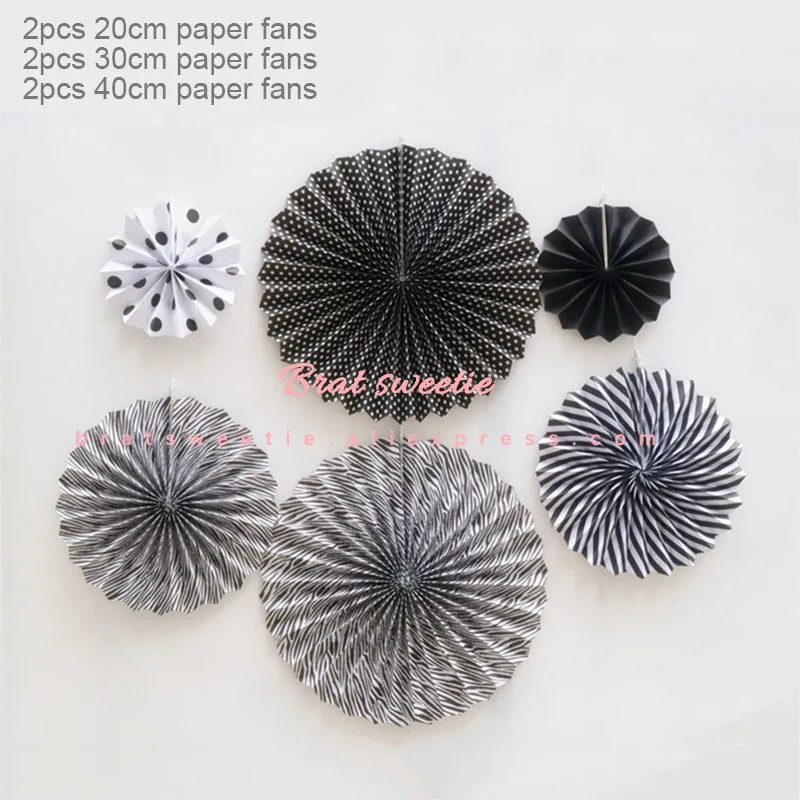 6pc black fan 12 шт./компл. золото черные вечерние висит Бумага вентиляторы Год Вечерние Потолочные Подвесные Украшения для взрослых 30th День рождения украшения поставки - Цвет: 6pc black fan