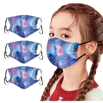 

Children's 3PC Star Space Printed Breathable Face Mask Windproof Face Shield Reusable Cloth Face Shield Washable Mouth Mask