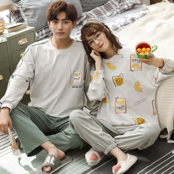

Couple Loungewear Pijama Autumn Winter New Fashion Pajamas Men and Women Matching 100%Cotton Sleepwear Pajama Sets