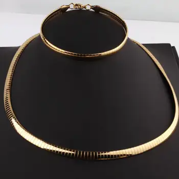 

2019 New Fashion Simple Necklace Bracelet Set Women Men High Quality Alloy Silver Rose Gold Necklace Bangles Jewelry Sets