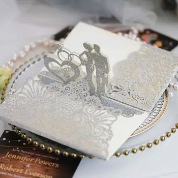 

10pcs Bride and Groom Hollow Wedding Party Invitations Card Delicate Carved Lace Romantic Greeting Cards