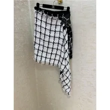 Осенняя и зимняя новая одежда Женская Темперамент дикая гусиная лапка кисточка черная белая юбка Подиум