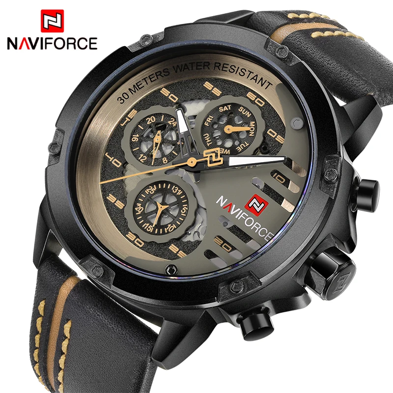 

NAVIFORCE Mens Watches Top Brand Luxury Waterproof 24 hour Date Quartz Watch Man Leather Sport Wrist Watch Men Relogio Masculino