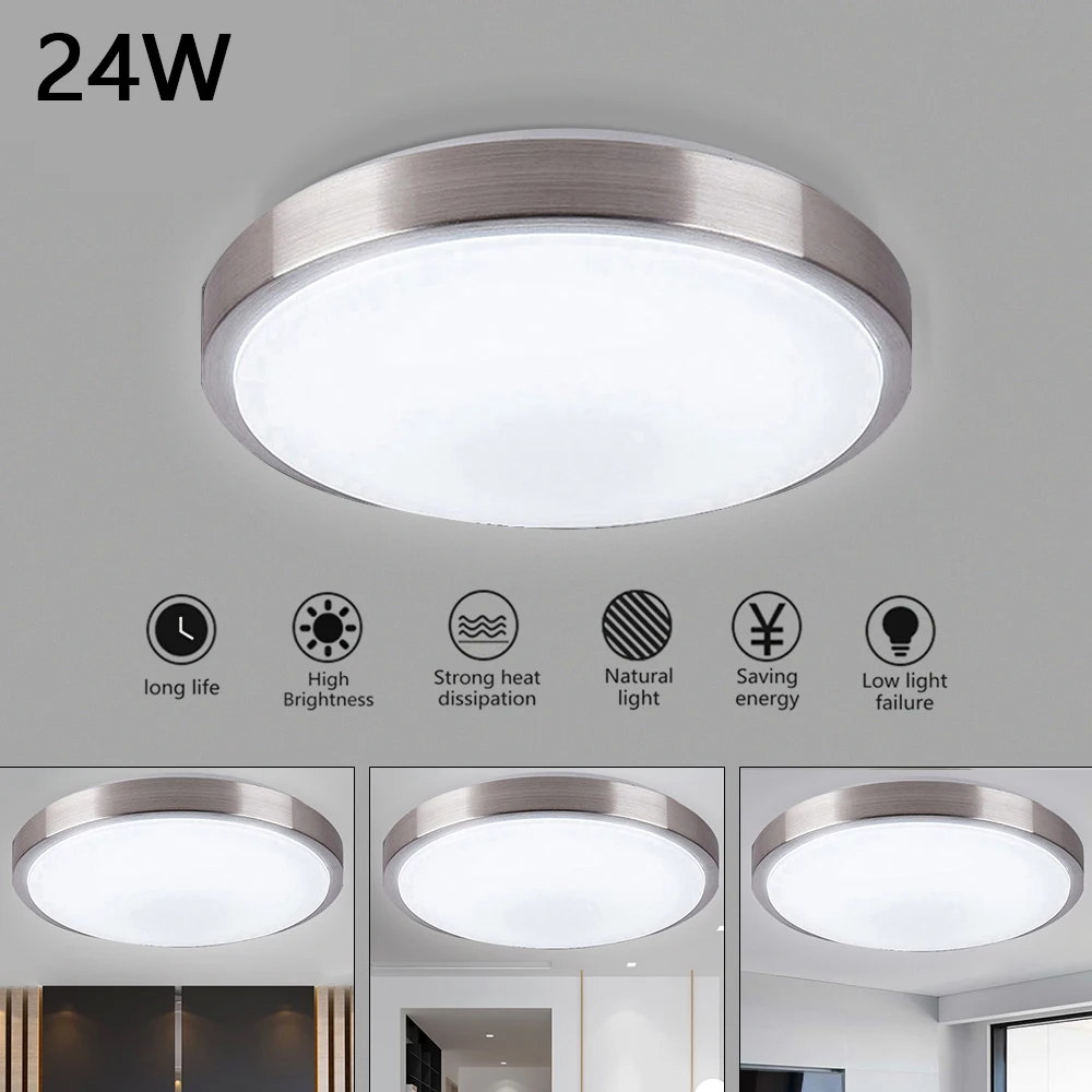 

LED Ceiling Lights 24W Led Light for Bedroom LED Panel Round-Silver Aluminum Border Ceiling Lamps for Living Room