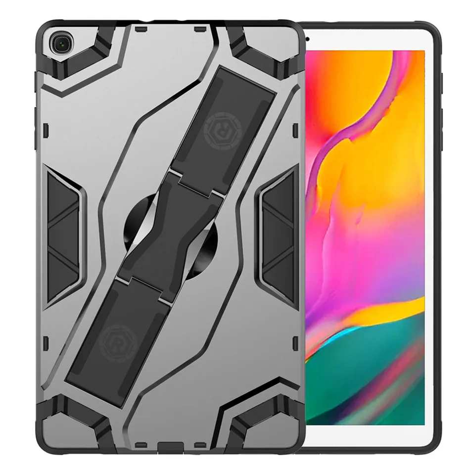 Чехол для samsung T510 T515 SM-T510 Funda, чехол для планшета, жесткий защитный чехол из ПУ+ ПК, сверхпрочный чехол Tab A 10,1, чехол-подставка+ пленка+ ручка - Цвет: Черный