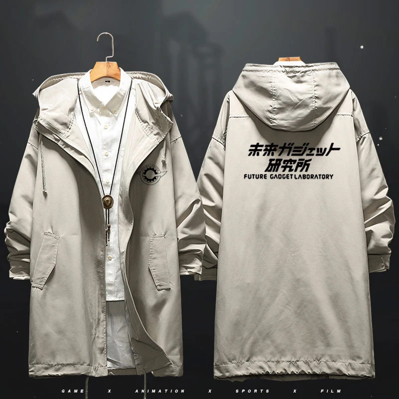 

2019 Fashion Anime Steins Gate Long Windbreaker Women Men Autumn Winter Hooded Trench Coat Zipper Wind Jacket Streetwear