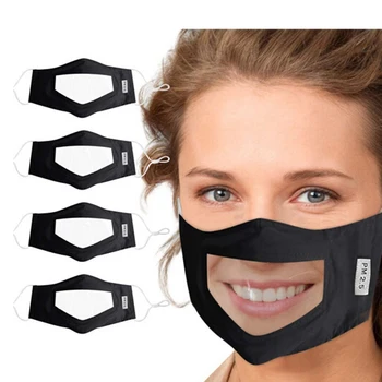 

4pcs Clear Window Visible Expression Transparent Mask Hanging Ear Type Mask With Clear Window for the Deaf and Hard of Hearing