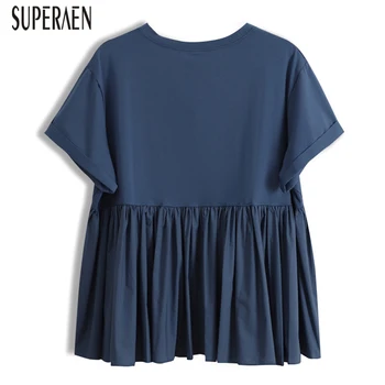 

SuperAen Fashion T Shirt Women 2020 Spring and Summer New Wild Ladies T Shirts Cotton Round Collar Solid Color Tops Female