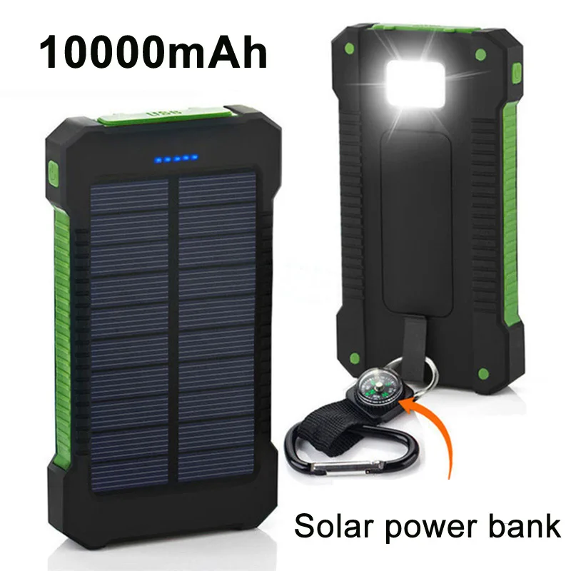 

Hot Top Solar Power Bank Waterproof 10000mAh Solar Charger 2 USB Ports External Charger Powerbank for Xiaomi note8 for i7 18650