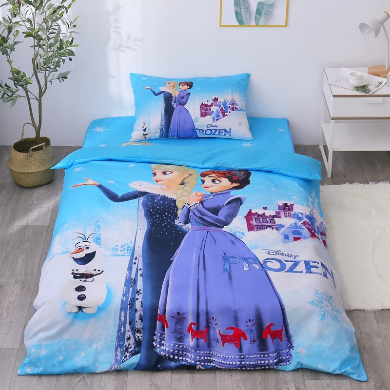  Cartoon Blue Frozen 2 Princess Elsa Anna Bedding Set Children's Kids Duvet Cover Set Bedroom Decor 