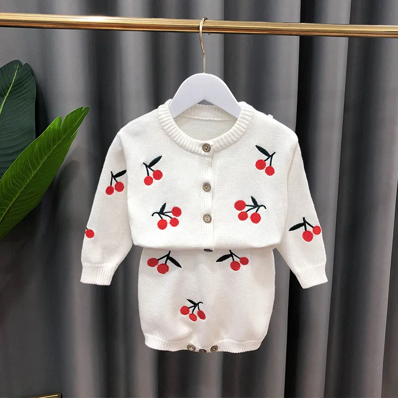 

Autumn 2020 New Baby Knitted Shoulder Pants Children's Fashionable Sweater Suspender 2 Pcs Baby Girls' Clothes Set