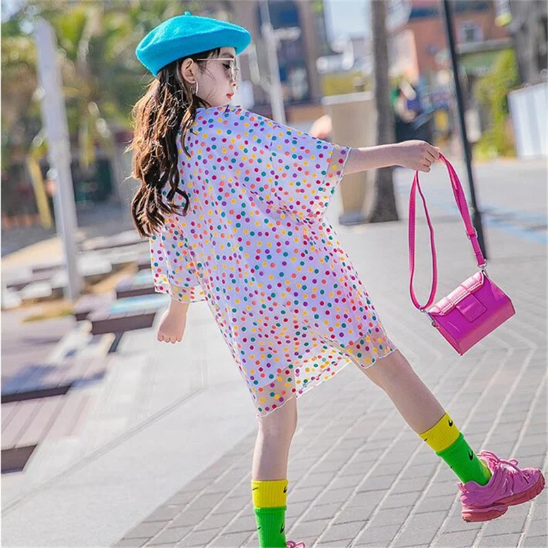 Fashion Teens Kids Dresses Dot Print Mesh Princess Girls Summer