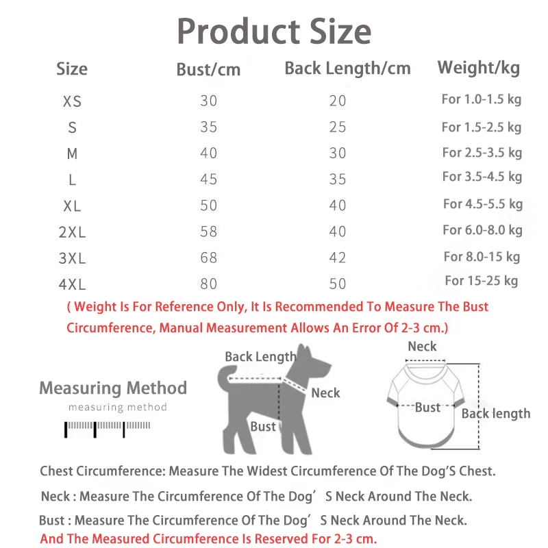 Dog Clothing Size Chart By Weight