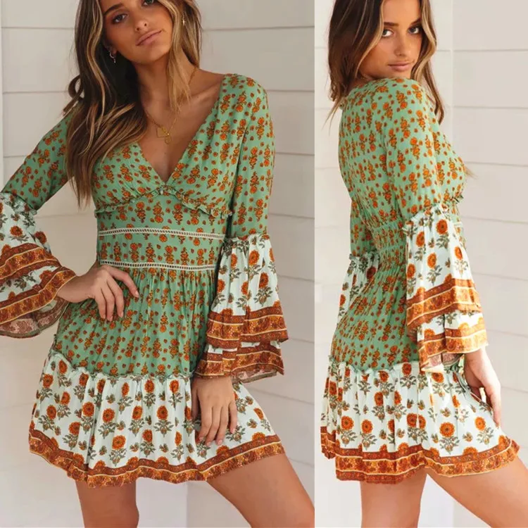 

Bathrobe For The Beach Separate Swimsuit Women Tunic Swim Suit Cardigan 2019 New Dress Word Skirt Horn Long Sleeve Print Spandex