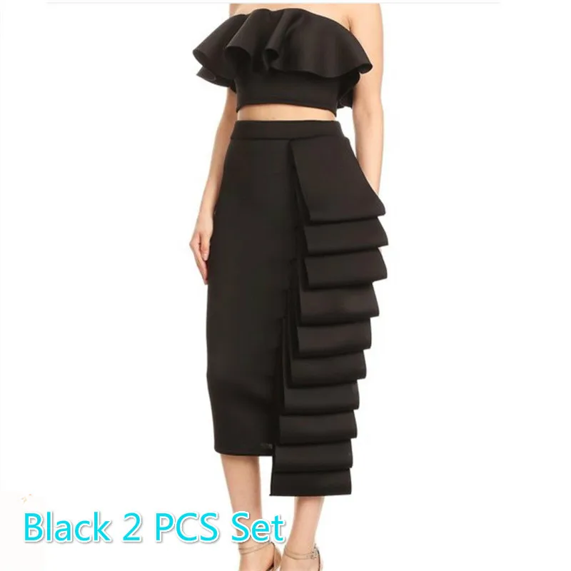 Women 2 Piece Sets Crop Tops Skirts Sexy Dinner Ruffles Off Shoulder Slim Jupes 2022 Fashion New Summer Backless Party Wear Suit 4