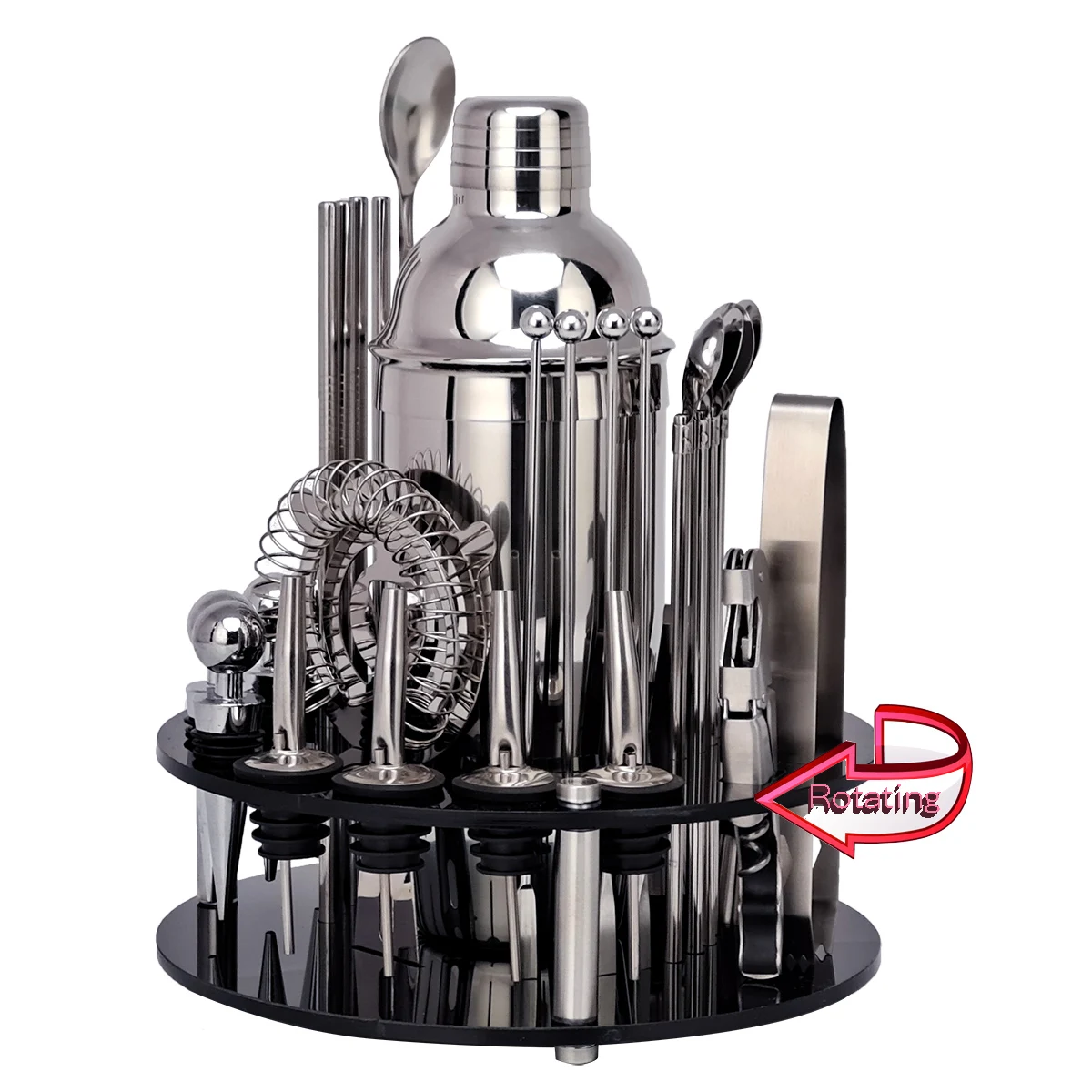 Bartender Kit, Cocktail Shaker Set With Rotating Acrylic Holder. Home DIY  Suit for Mixed Drinks Martini Bar Tools Perfect Gift