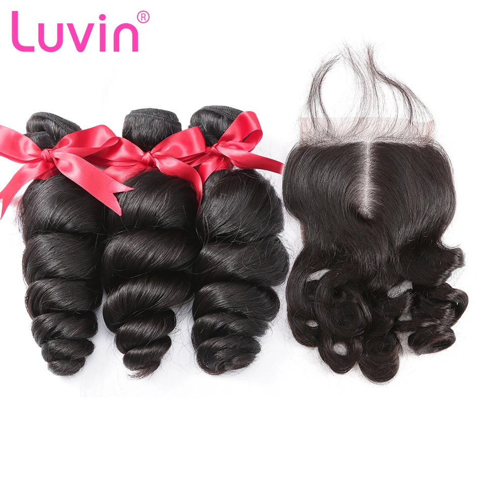 

Luvin OneCut Hair Loose Wave 10-28 30 Inch Bundles Brazilian Remy Hair 100% Human Hair weaves 3 4 Bundles With 4x4 Lace Closure