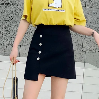 

Skirts Women Single Breasted Trendy Elegant All-match High-quality Korean Style Leisure Daily Womens Female Lovely Simple 2020