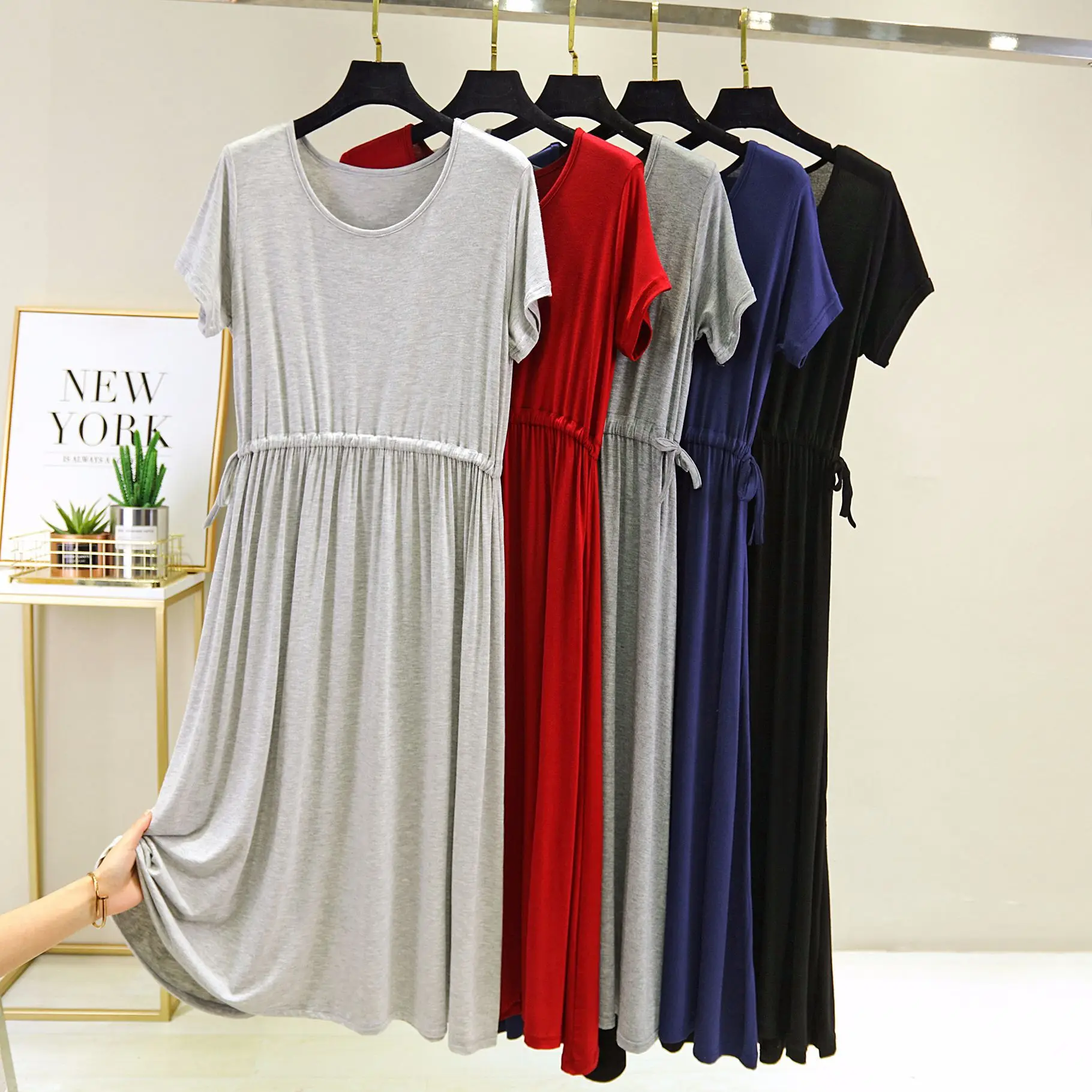 

Summer 2020 new drawstring large short sleeve dress loose and thin