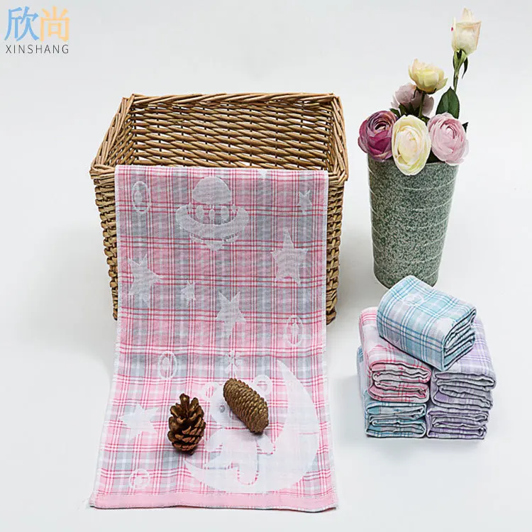 

Cotton Untwisted Yarn Jacquard Towel 32 Unit Moon Bear Gauze Face Towel Plaid Gift Towel