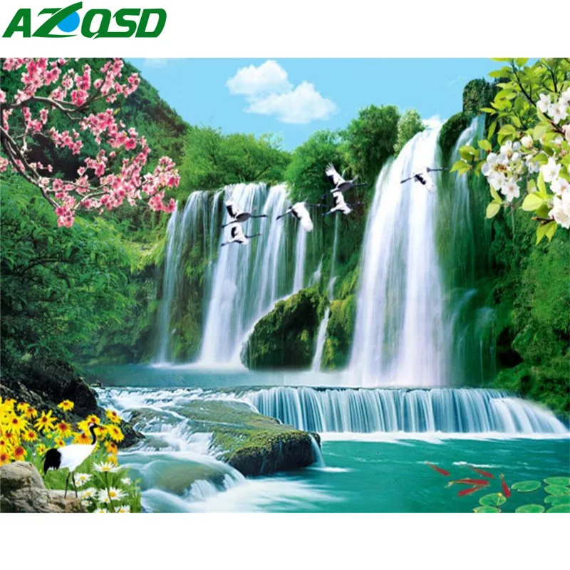 AZQSD 5D DIY Алмазная вышивка пейзаж водопад подарок алмазная живопись пейзаж Картина Стразы рукоделие