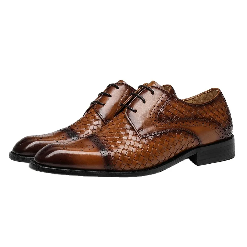 

68118 Genuine Leather Four Seasons Business Casual Weaving Low-Top Breathable First Layer Cowhide Wedding Men's Shoes