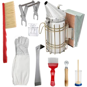 

Beekeeping Honey Tools Starter Kit Set of 9 Bee Hive Smoker Equipment Supplies with Beekeepers Gloves