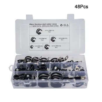

48pcs 5 Sizes Rubber Cushioned Stainless Steel Hose Clamp Cable Clamp Metal Clamp Tube Holder for Tube Cord Installation