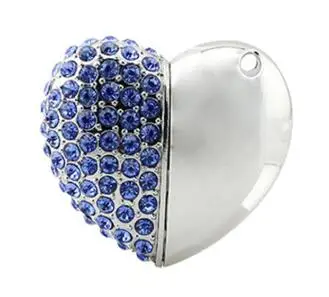 USB 3.0 Crystal Diamond Love Heart Usb Flash Drive Memory Stick Hearts Necklace Pendrive 4GB 8GB 16GB 32GB 64GB U Disk Girl Gift - Цвет: Blue