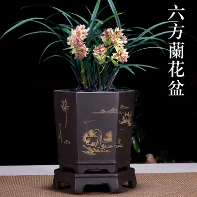 Прекрасный Фиолетовый; песок цветочный горшок в китайском стиле простой вентиляции орхидеи настольные комнатные растения, цветы бонсай, сад в горшке украшения