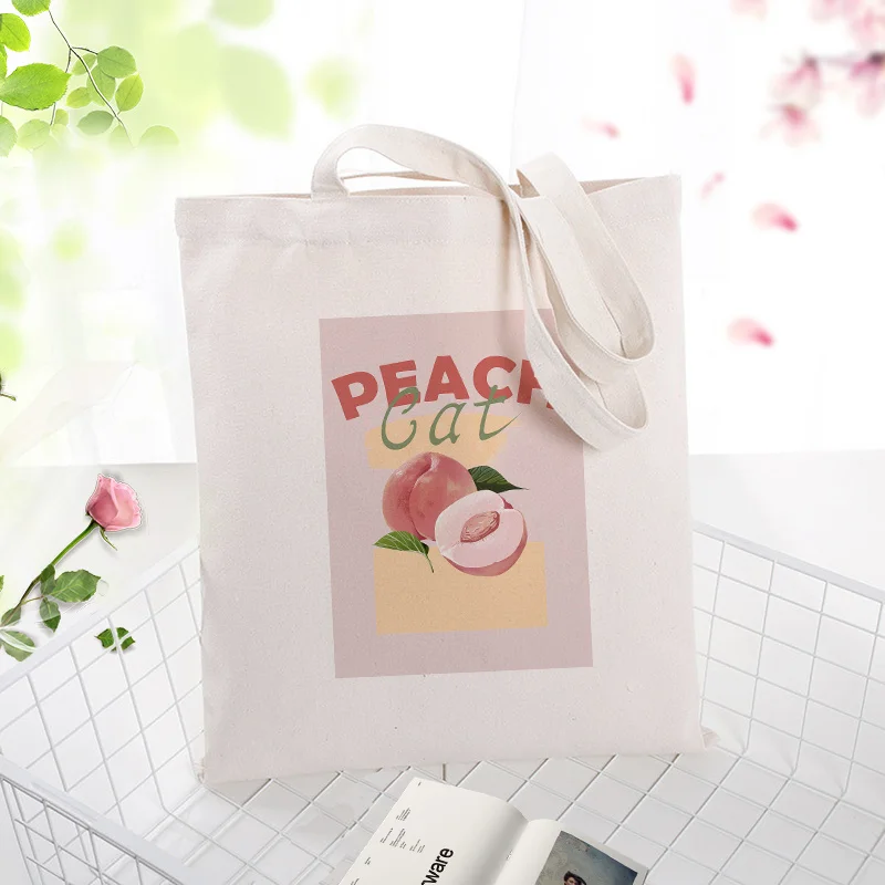 

honey peach Canvas Tote Bag Handbag Shopping Bag Custom Print Logo Text DIY Daily Use Eco Ecologicas Reusable Recycle
