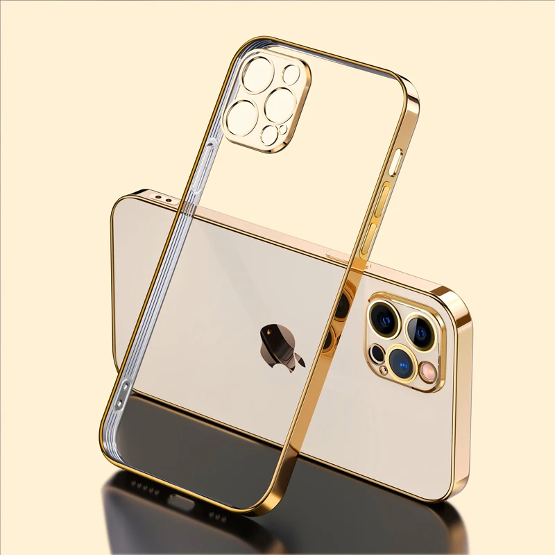 Luxury Transparent Square Frame Plating Case for iPhone 13 12 11 Pro Max Mini iPhone X Xs Xr 7 8 Plus SE 2020 Soft Clear Cover Luxury Transparent Square Frame Plating Case for iPhone 13 12 11 Pro Max Mini iPhone X Xs Xr 7 8 Plus SE 2020 Soft Clear Cover