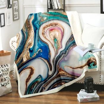 

Creative Quicksand Printed Sherpa Blanket Velvet Plush Throw Fleece Abstract Marble Bedspread Couch Quilt Cover Travel Blankets