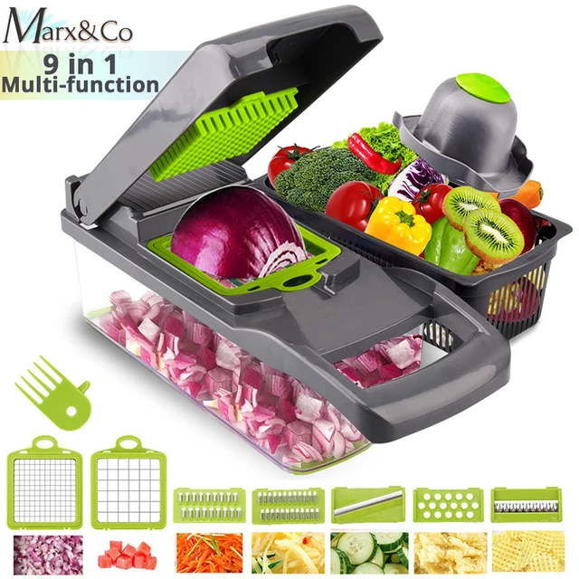 Premium Vegetable Chopper, 7 Blade Veggie Chopper, Cutter, Dicer, 12-in-1  Onion Chopper, Mandolin Slicer, Multifunctional Food Chopper with Container