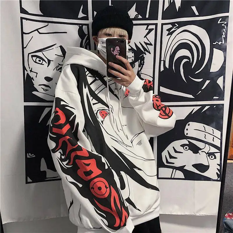 Goedkoop Anime Naruto Hoodies Streetwear Paar Winter Jas Mode Losse Cartoon Sasuke Japan Hoodie Sweatshirt Unisex Hoodie Mannen Vrouwen