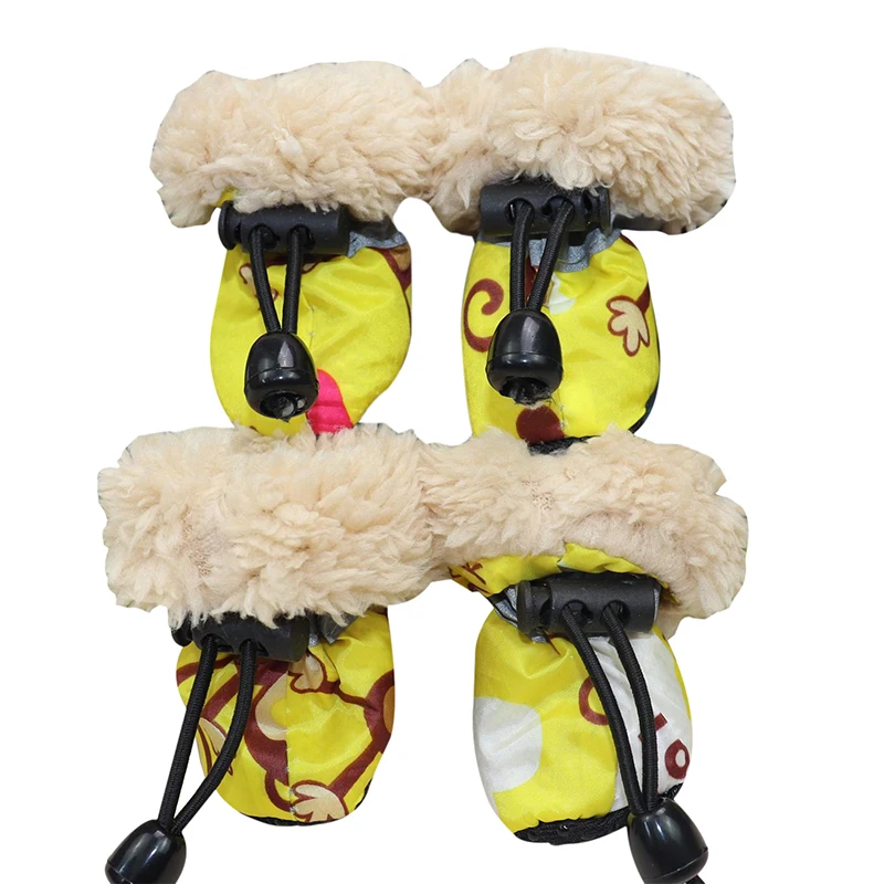 4 упаковки/комплект; комплект зимних непромокаемых сапог для домашних животных с флисовой подкладкой; Водонепроницаемая нескользящая обувь с героями мультфильмов; обувь для собак - Цвет: Цвет: желтый