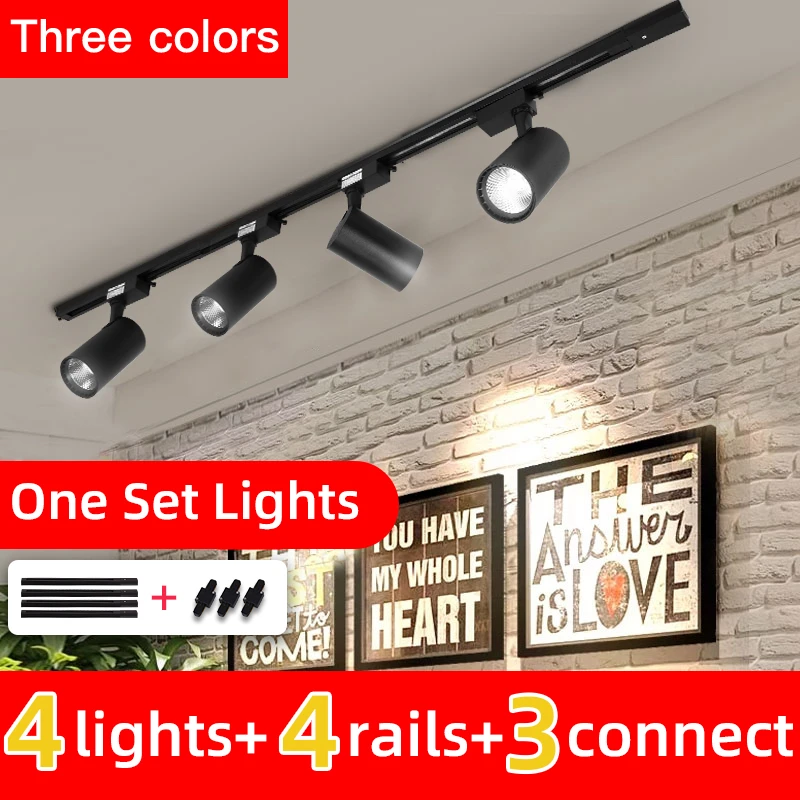 Whole Set Led Track Light 12/20/30/40W Wall Lamp COB Rails Spot Led