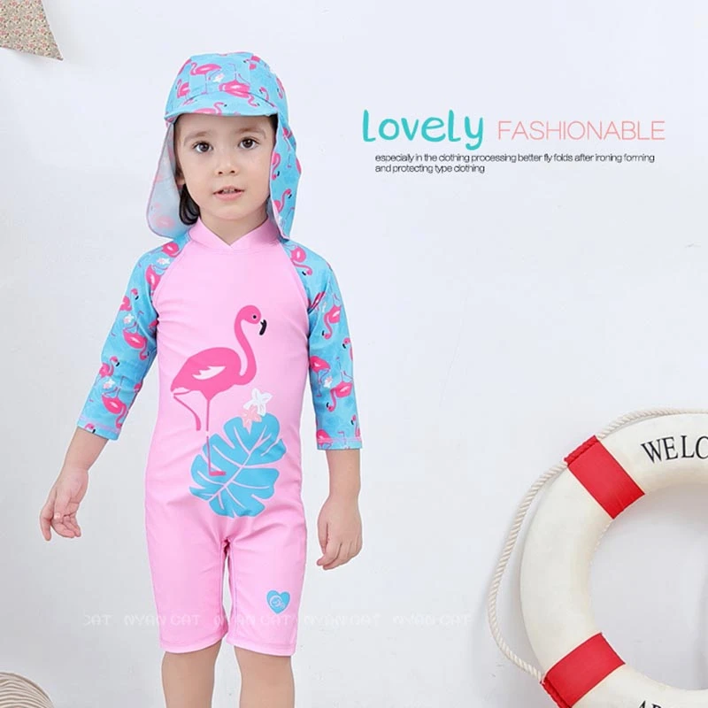 Детская одежда для купания для девочек; Модный купальный костюм для маленьких девочек; пляжная одежда с рисунком; милый солнцезащитный закрытый Купальник для девочек