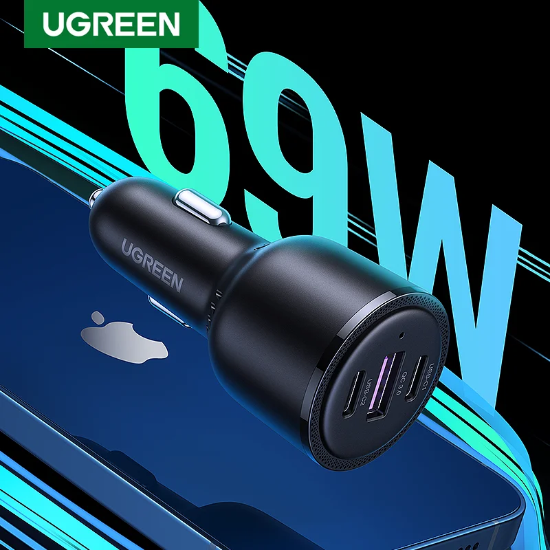 double usb car charger UGREEN 69W Car Charger USB Type C Dual Port PD QC 4.0 3.0 Fast Charging For Laptop Car Phone Charger For iPhone 13 12 Samsung samsung usb c car charger