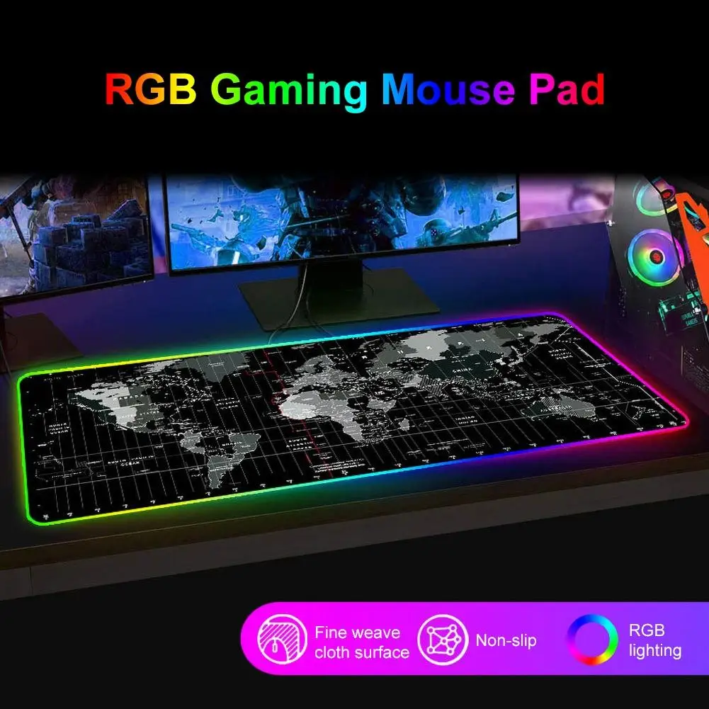

LED RGB Backlight Map Snow Lion Light Pattern Desktop Gaming Mouse Pad Cushion