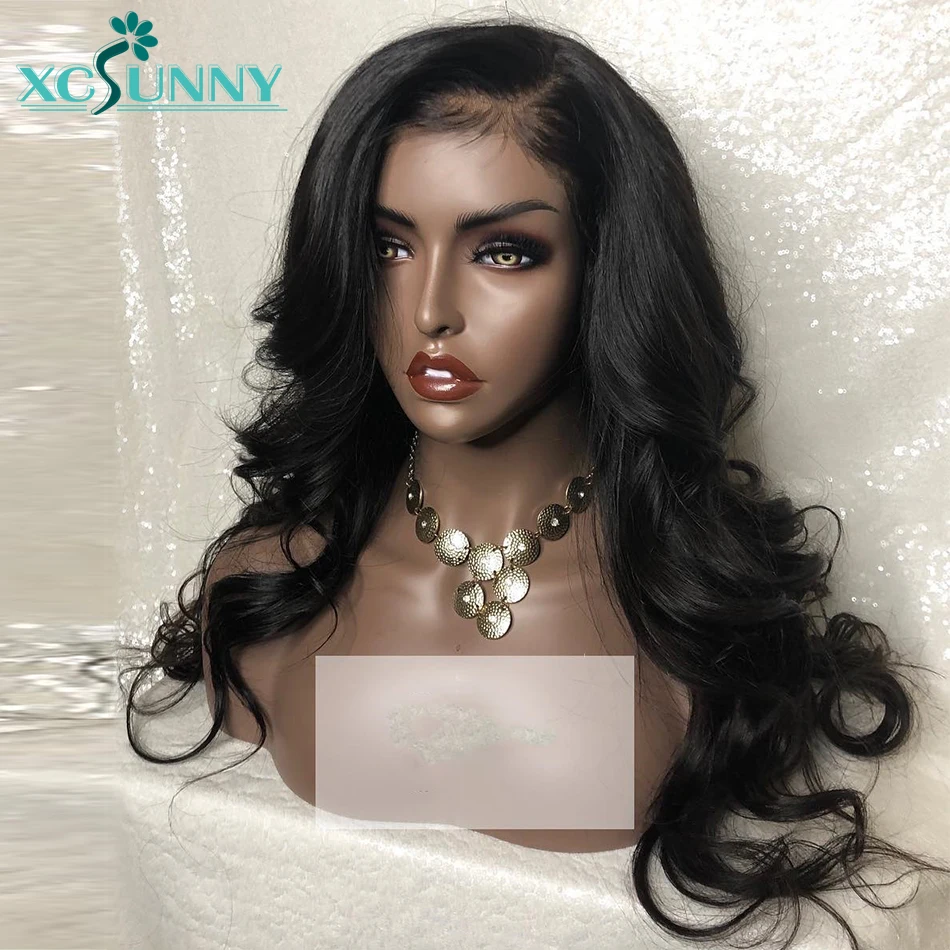 Wavy Fake Scalp Human Hair Wigs Glueless 13x6 Lace Front Wig For Women Remy Brazilian Hair Natural Black Middle Ration xcsunny