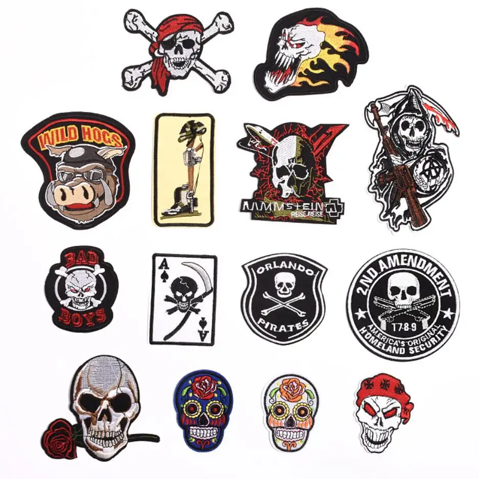 

Pirate Jolly Roger Cross Swords Skull Skeleton Bone Zombie Ghost Patch Embroidered Appliques Iron on Badges Stickers for Clothes