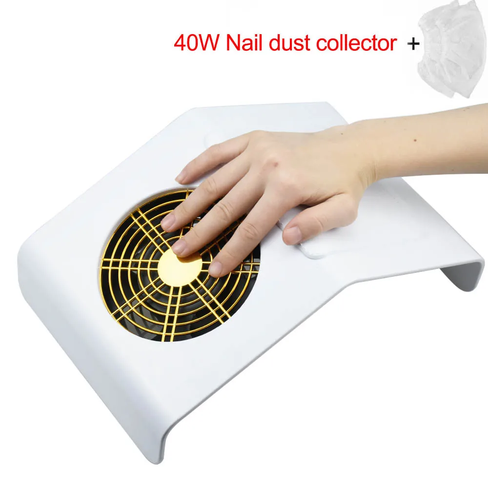 Kaufen 40W Leistungsstarke Nagel Staub Absaugung Collector Staubsauger Professionelle maniküre maschine mit 2 Staub Tasche Nail art Salon Ausrüstung