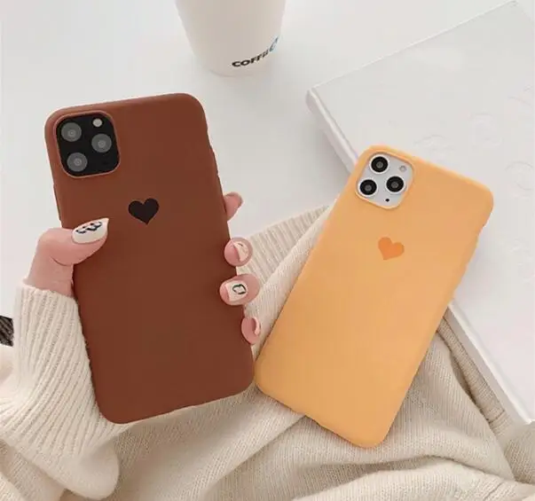 Простой Желтый чехол для телефона с сердечками Iphone 11 Pro Max мягкий гелевый Чехол из