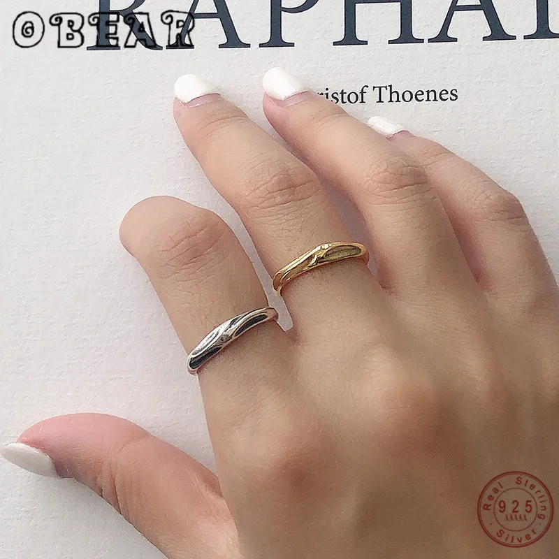 

OBEAR 100% 925 Sterling Silver Rings Gold Silver Texture Irregular Foil Paper Open Rings For Women Jewelry Gift