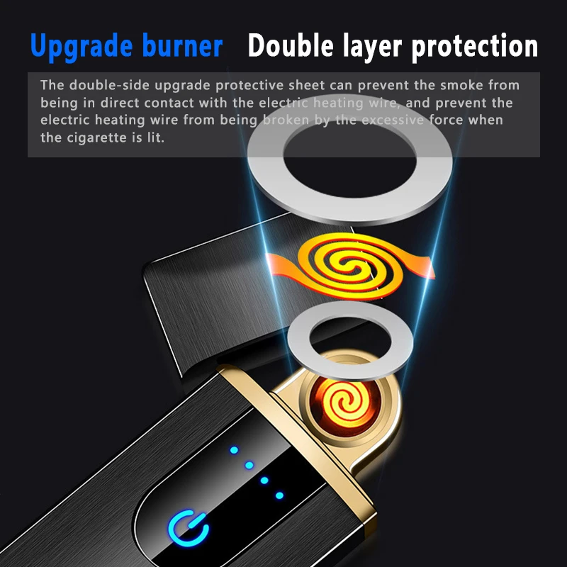 2019 New USB Metal Charging Lighter windprood electronic lighters Touch sensitive for men gadgets cigarette Smoking Accessories