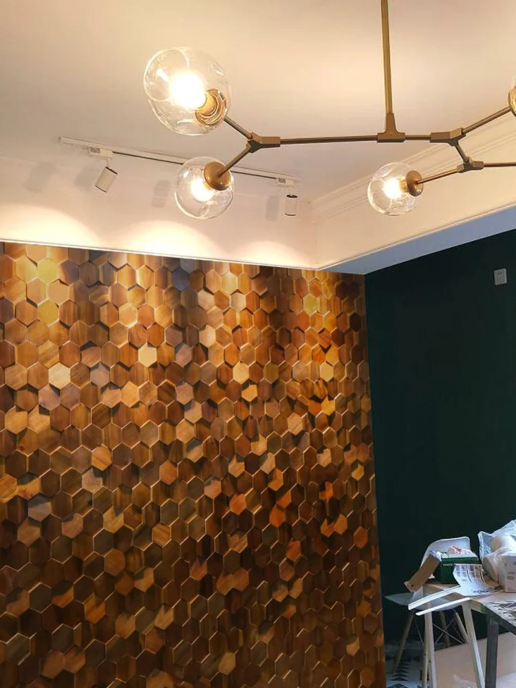 Panneau mural hexagonal en bois 3D moderne, autocollant de carreaux de  mosaïque en bois pour fond TV, décoration murale d'art, brochure, 30x26cm -  AliExpress
