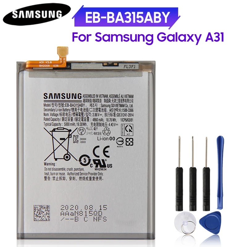 

100% Original Battery EB-BA315ABY For Samsung Galaxy A31 2020 Version Replacement Phone Battery Authentic Battery 5000mAh