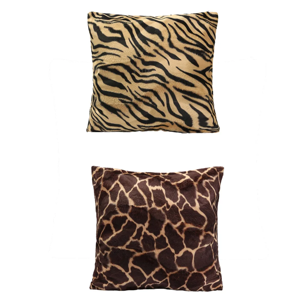 2Pcs 45x45cm Standard Animal Print Pillow Case Leopard Zebra Office Sofa Car Cushion Cover for Home Office Car Decor