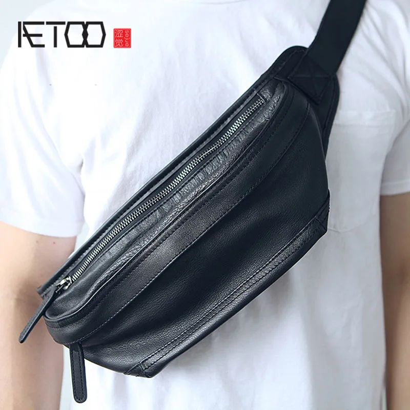 

BJYL Men's leather oblique cross Baotou layer soft cowhide casual Japanese chest bag